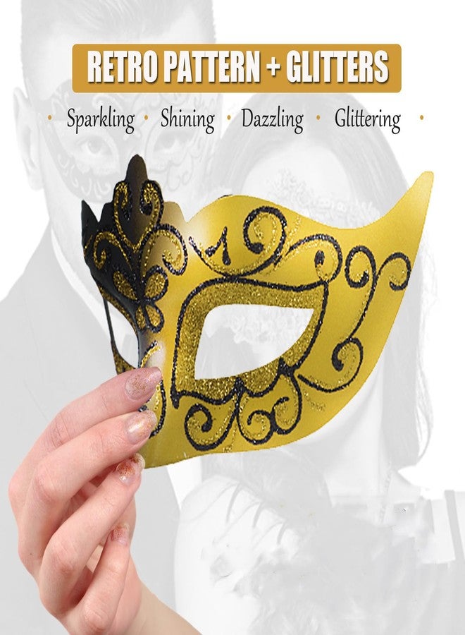 Plexaris Masquerade Masks, 2 Pack Halloween Masquerade Mask, Couples Masquerade Mask for Women & Man, Feather Gold Lace Party Mask, Masquerade Masks for Carnival Prom Ball Fancy Dress Party Supplies - Image 2